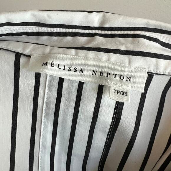 Melissa Nepton Nea Tunic Top Women's XS Gray Stripe Button Down Roll Tab Sleeve - Picture 3 of 7